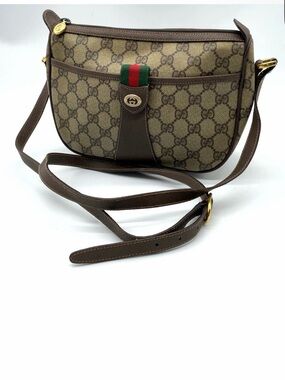 Gucci Brown GG Canvas Crossbody Bag with Web Stripe